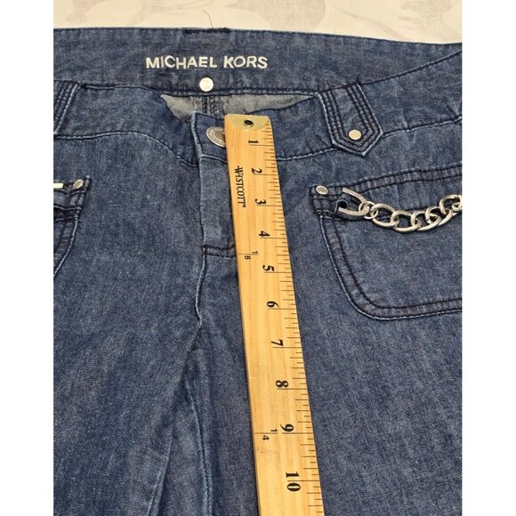 Michael Kors Womens Blue Denim Jeans Wide Leg Chain Accent Low Rise Size 8P - Picture 10 of 12